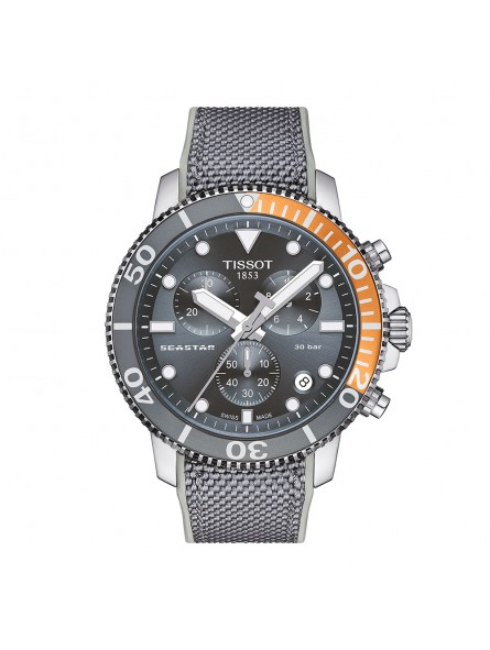 Tissot - Montre Seastar Chronograph 1000 et bracelet tissu gris - Ref T1204171708101