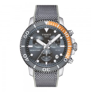 Tissot - Montre Seastar Chronograph 1000 et bracelet tissu gris - Ref T1204171708101