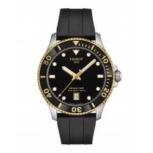 Tissot - Montre Seastar 1000 PVD or jaune et bracelet caoutchouc noir - Ref T1204102705100