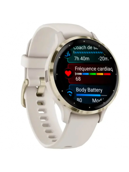 Garmin - Montre connectée mixte - VENU 3S GPS WI-FI - Bracelet silicone ivoire - Ref 010-02785-04