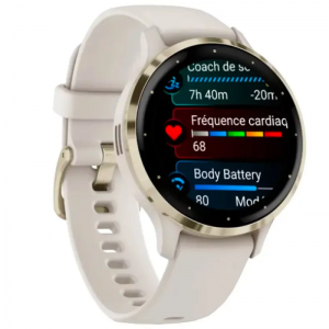 Garmin - Montre connectée mixte - VENU 3S GPS WI-FI - Bracelet silicone ivoire - Ref 010-02785-04