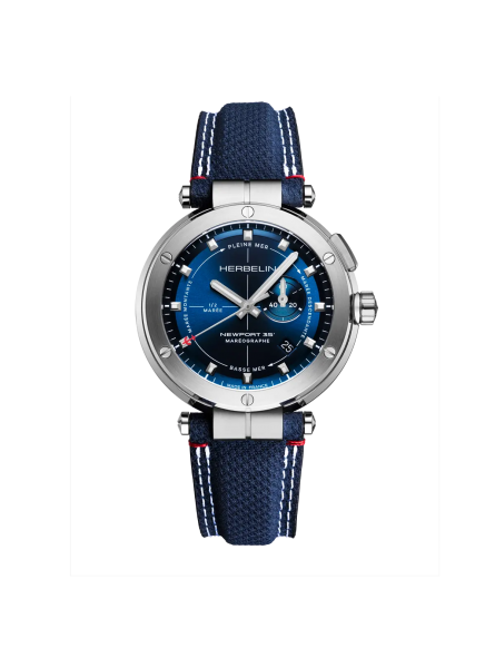 Herbelin - Montre Homme Newport Mareographe - Bracelet cuir bleu - Ref 24688A15