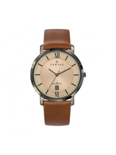 Certus - Montre Homme Cadran beige - Bracelet cuir brun - Ref 611070