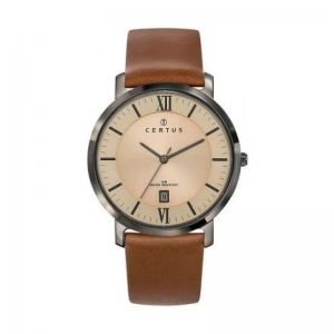 Certus - Montre Homme Cadran beige - Bracelet cuir brun - Ref 611070