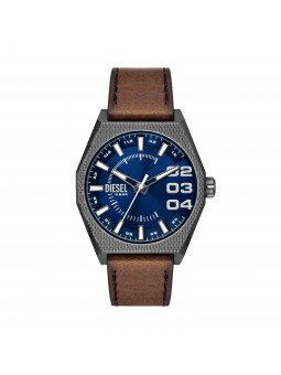 Diesel - Montre Homme Scraper - Bracelet Cuir Marron - Cadran bleu - Ref DZ2189