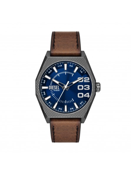 Diesel - Montre Homme Scraper - Bracelet Cuir Marron - Cadran bleu - Ref DZ2189