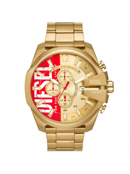 Diesel - Montre Homme Mega Chief - PVD acier doré - Cadran doré et rouge   - Ref DZ4642