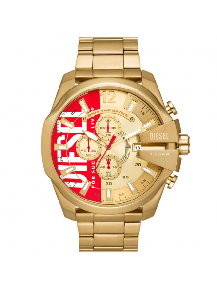 Diesel - Montre Homme Mega Chief - PVD acier doré - Cadran doré et rouge   - Ref DZ4642