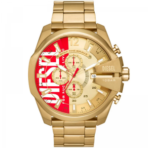 Diesel - Montre Homme Mega Chief - PVD acier doré - Cadran doré et rouge   - Ref DZ4642