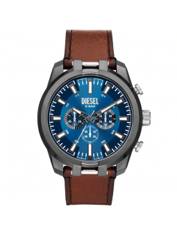 Diesel - Montre Homme Split - Bracelet Cuir Marron - Cadran bleu - Ref DZ4643