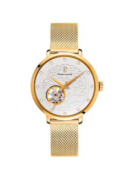 Pierre Lannier - Montre Femme Automatique - Cadran blanc - Bracelet acier doré - Ref 310F502