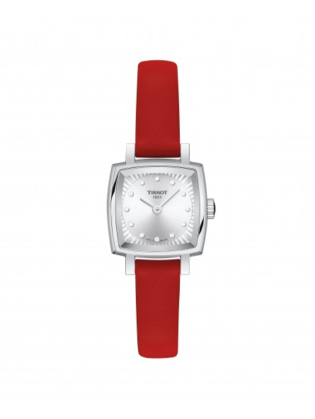 Tissot - Montre Femme Lovely - Cadran blanc - Bracelet cuir rouge - Ref T0581091603600