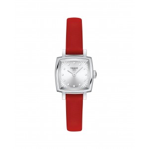Tissot - Montre Femme Lovely - Cadran blanc - Bracelet cuir rouge - Ref T0581091603600
