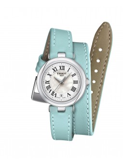 Tissot - Montre Femme Bellissima - Cadran blanc - Bracelet cuir bleu clair - Ref T1260101611301