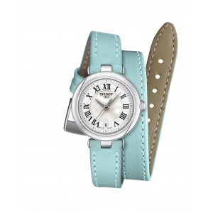 Tissot - Montre Femme Bellissima - Cadran blanc - Bracelet cuir bleu clair - Ref T1260101611301