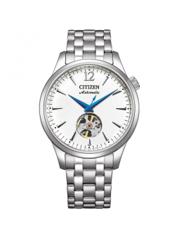 Citizen - Montre Platform Mechanical Classic - cadran blanc coeur ouvert - Ref NH9131-73A