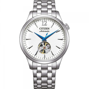 Citizen - Montre Platform Mechanical Classic - cadran blanc coeur ouvert - Ref NH9131-73A
