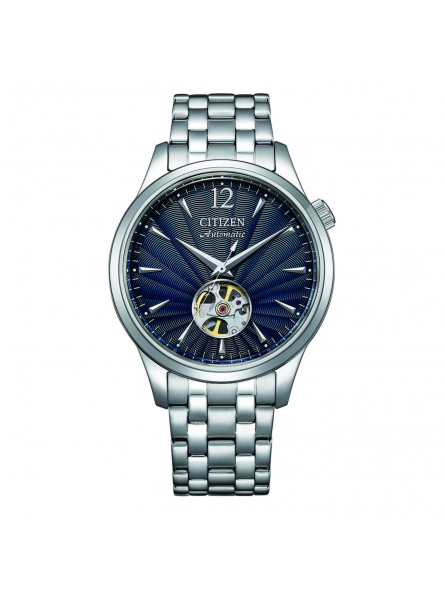 Citizen - Montre Platform Mechanical Classic - cadran bleu coeur ouvert - Ref NH9131-73L