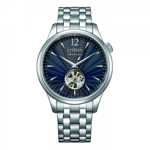 Citizen - Montre Platform Mechanical Classic - cadran bleu coeur ouvert - Ref NH9131-73L
