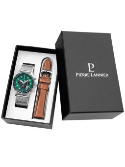 Pierre Lannier - Coffret Montre Cronos 2 bracelets, acier Milanais et Cuir marron - Ref 440D164