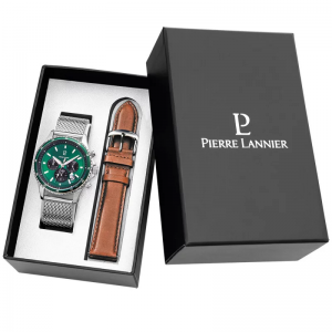Pierre Lannier - Coffret Montre Cronos 2 bracelets, acier Milanais et Cuir marron - Ref 440D164