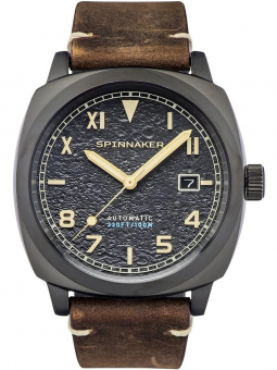 Spinnaker - Montre  Spinnaker Hull Calif - cadran noir - bracelet cuir marron - Ref SP-5071-03