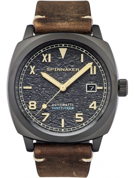 Spinnaker - Montre  Spinnaker Hull Calif - cadran noir - bracelet cuir marron - Ref SP-5071-03