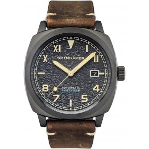 Spinnaker - Montre  Spinnaker Hull Calif - cadran noir - bracelet cuir marron - Ref SP-5071-03
