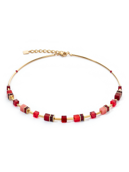 Coeur de Lion - Collier geocube acier doré cristaux rouges - Ref 2800/10-0300