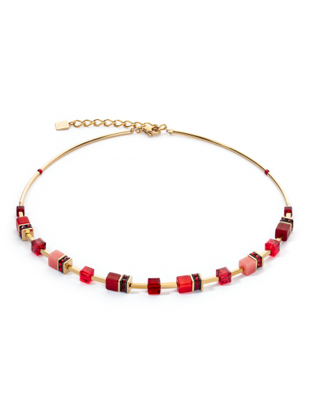 Coeur de Lion - Collier geocube acier doré cristaux rouges - Ref 2800/10-0300