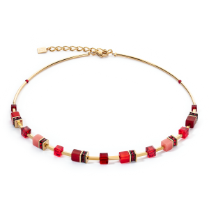 Coeur de Lion - Collier geocube acier doré cristaux rouges - Ref 2800/10-0300