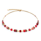 Coeur de Lion - Collier geocube acier doré cristaux rouges - Ref 2800/10-0300