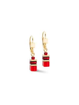 Coeur de Lion - Boucles d'oreilles geocube acier cristaux rouge - Ref 2800/20-0300