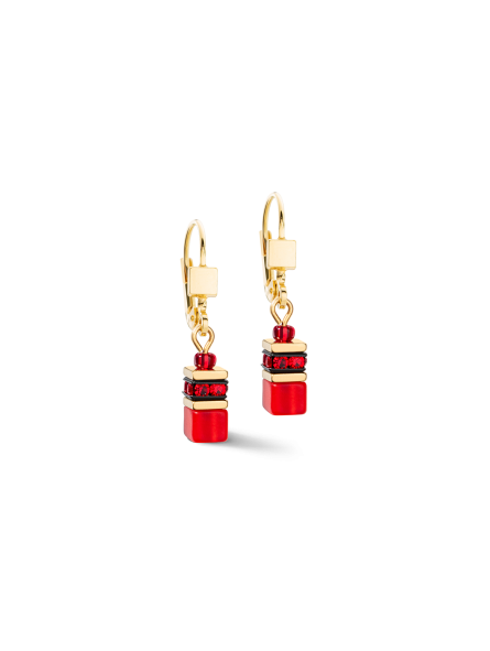 Coeur de Lion - Boucles d'oreilles geocube acier cristaux rouge - Ref 2800/20-0300