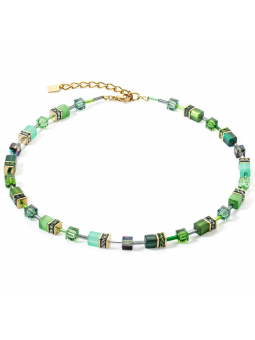 Coeur de Lion - Collier geocube acier doré critaux vert - Ref 2838/10-0516