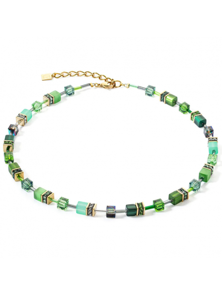 Coeur de Lion - Collier geocube acier doré critaux vert - Ref 2838/10-0516