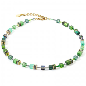 Coeur de Lion - Collier geocube acier doré critaux vert - Ref 2838/10-0516
