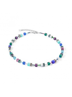 Coeur de Lion - Collier Geocube Iconic acier turquoise mauve - Ref 2838/10-0608