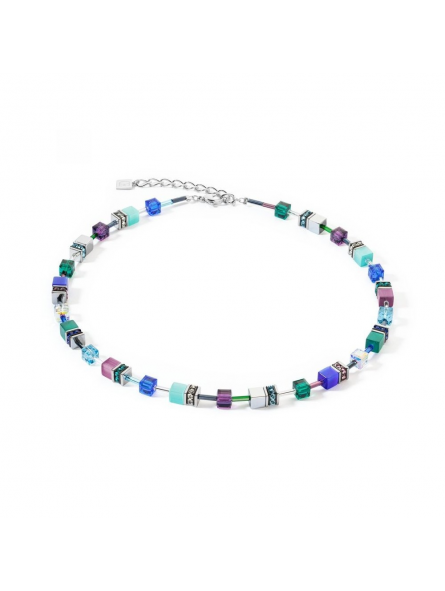 Coeur de Lion - Collier Geocube Iconic acier turquoise mauve - Ref 2838/10-0608