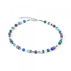 Coeur de Lion - Collier Geocube Iconic acier turquoise mauve - Ref 2838/10-0608
