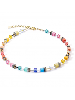 Coeur de Lion - Collier Geocube acier gris cristaux arc-en-ciel - Ref 2838/10-1521