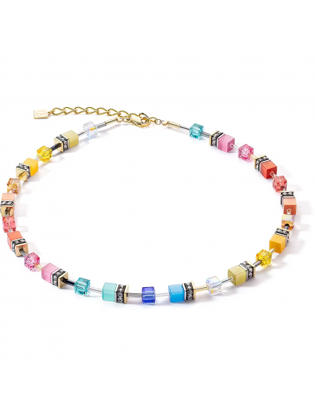 Coeur de Lion - Collier Geocube acier gris cristaux arc-en-ciel - Ref 2838/10-1521