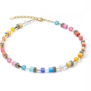 Coeur de Lion - Collier Geocube acier gris cristaux arc-en-ciel - Ref 2838/10-1521