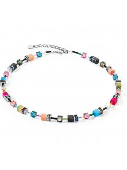 Coeur de Lion - Collier geocube acier cristaux multicolore brillant - Ref 2838/10-1568