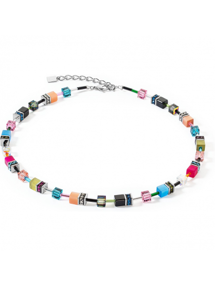 Coeur de Lion - Collier geocube acier cristaux multicolore brillant - Ref 2838/10-1568