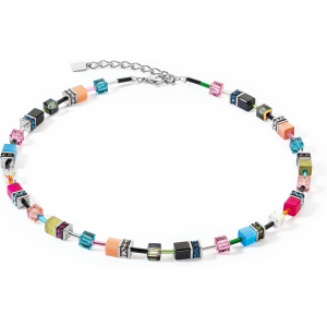 Coeur de Lion - Collier geocube acier cristaux multicolore brillant - Ref 2838/10-1568