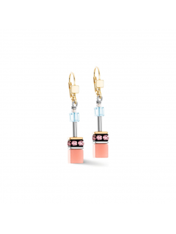 Coeur de Lion - Boucles d'oreilles acier doré cristaux rose - Ref 2838/20-2028