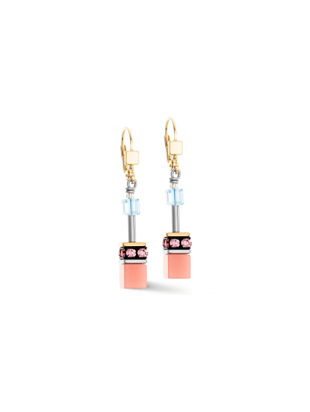 Coeur de Lion - Boucles d'oreilles acier doré cristaux rose - Ref 2838/20-2028