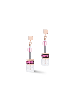 Coeur de Lion - Boucles d'oreilles geocube acier cristaux rose - Ref 3018/21-0400
