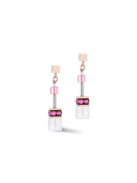 Coeur de Lion - Boucles d'oreilles geocube acier cristaux rose - Ref 3018/21-0400